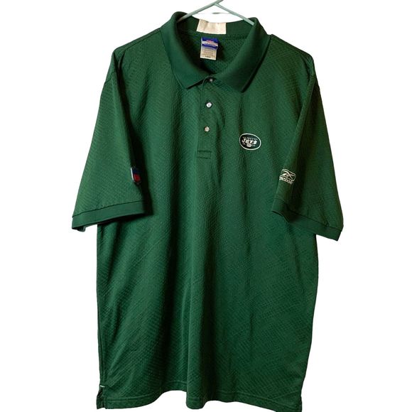 NFL Jets Team Apparel by Reebok Polo Mens Size Large Green Diamond Pattern - Picture 1 of 13